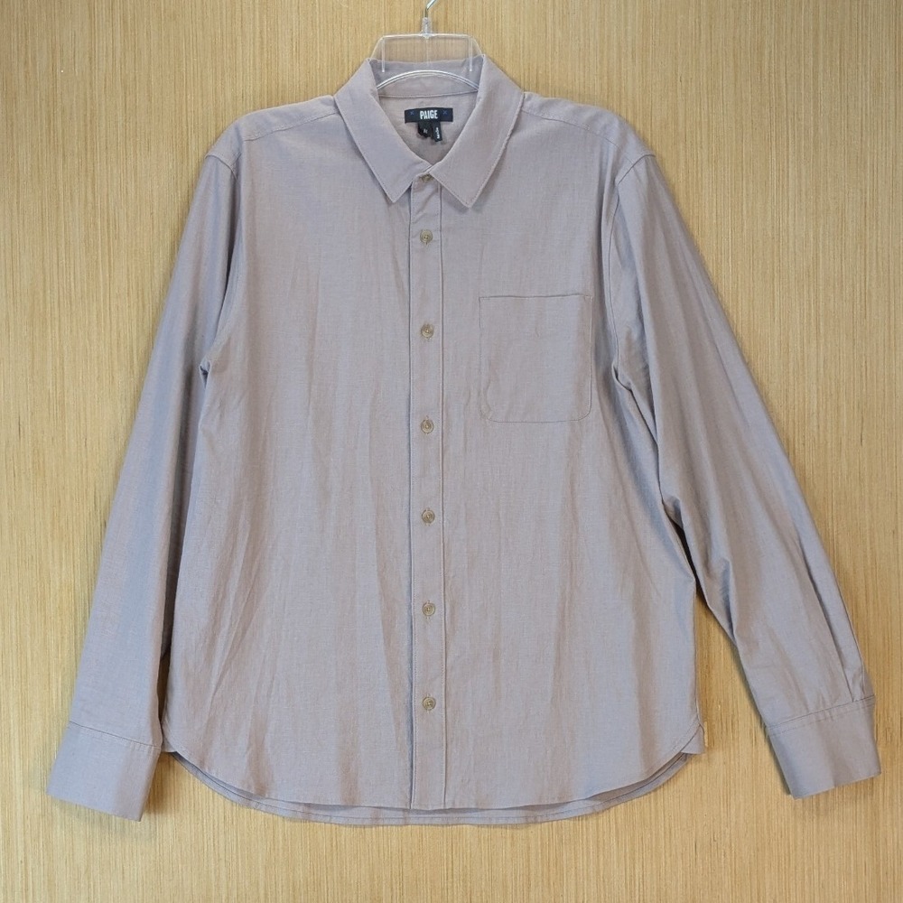 Paige Mens Office Linen Blend Long Sleeve Button Up Shirt Dusty Sunset‎ Medium